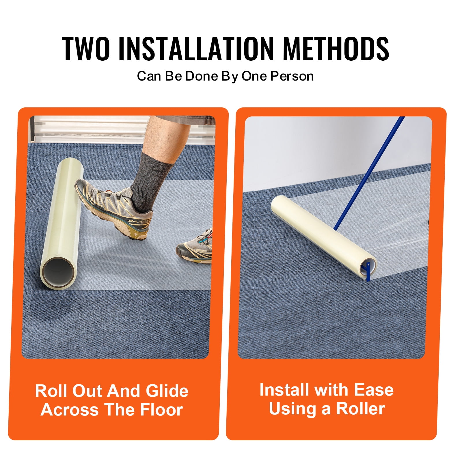 SKYSHALO Carpet Guard Film, 24" x 200' Floor Cover with Stick-On Backing for Simple Setup, Polyethylene Protective Film Roll for Building & Remodeling Tasks