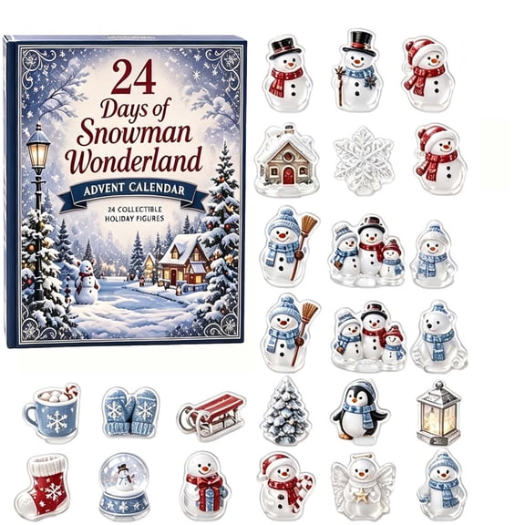 Clearance! 2026 Snowman Christmas Advent Calendar,24 Days Countdown,24Pcs Cute Mini Snowman Figurines,Holiday Surprise Ornament Gift For Kids Adults,10.24x7.09in