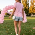 thumbnail image 4 of JULMCOMO Breast Cancer Awareness Shirts for Women I WON Pink Ribbon American Flag Gingham Cuff V Neck Graphic Tees Breast Cancer Loose Casual T Shirts Light pink 3XL, 4 of 6