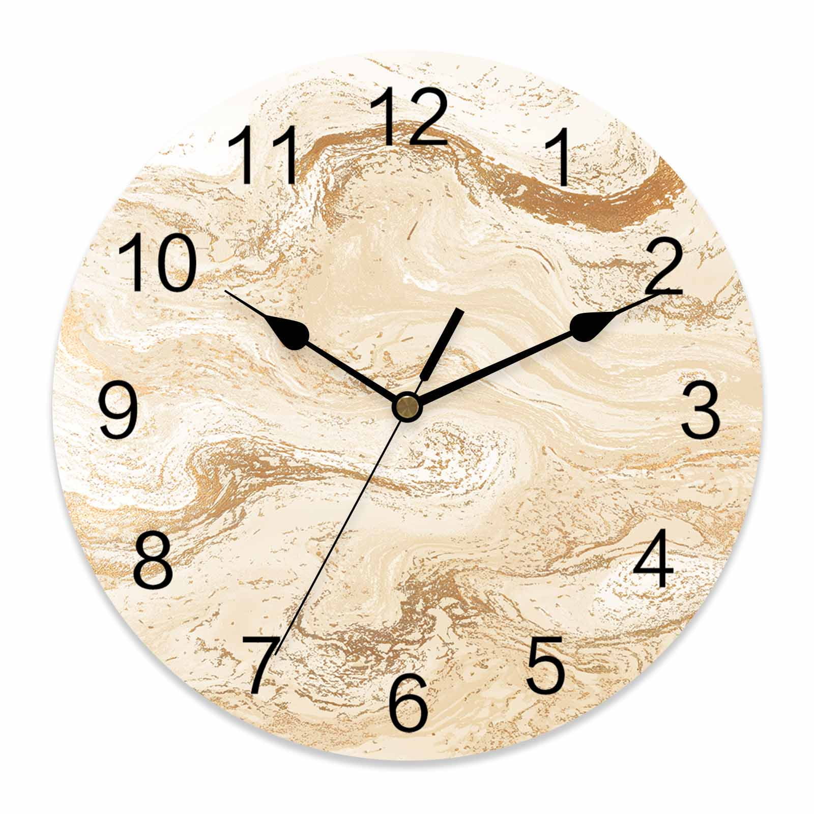 10 Inch Marble Wall Clock, Abstract Fluid Art Beige Brown Marble Texture Modern Battery Operated Silent Non Ticking Clocks, Easy to Read Round Wall Clock for Kitchen/Living Room/Bedroom/Bathroom