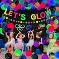 thumbnail image 5 of 458 Pcs Glow Party Supplies - Include Balloons, Banner, Glow Sticks, Tableware and Tablecloths for Neon Party Decorations, Serves 20, 5 of 8