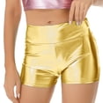 thumbnail image 2 of YONGHS Gymnastics Booty Shorts for Women Shiny Metallic Biker Dance Yoga Cheer Athletic Hot Pants Gold L, 2 of 7