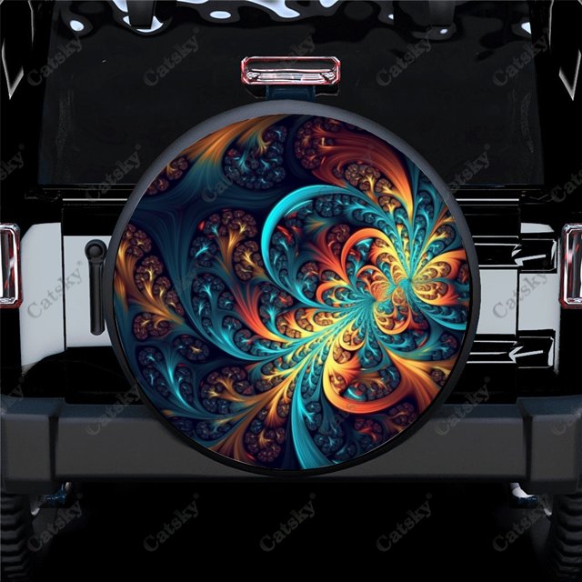 Abstract Painting Of Colorful Flower Polyester Universal Spare Wheel Tire Cover Wheel Covers for Trailer RV SUV Truck Camper