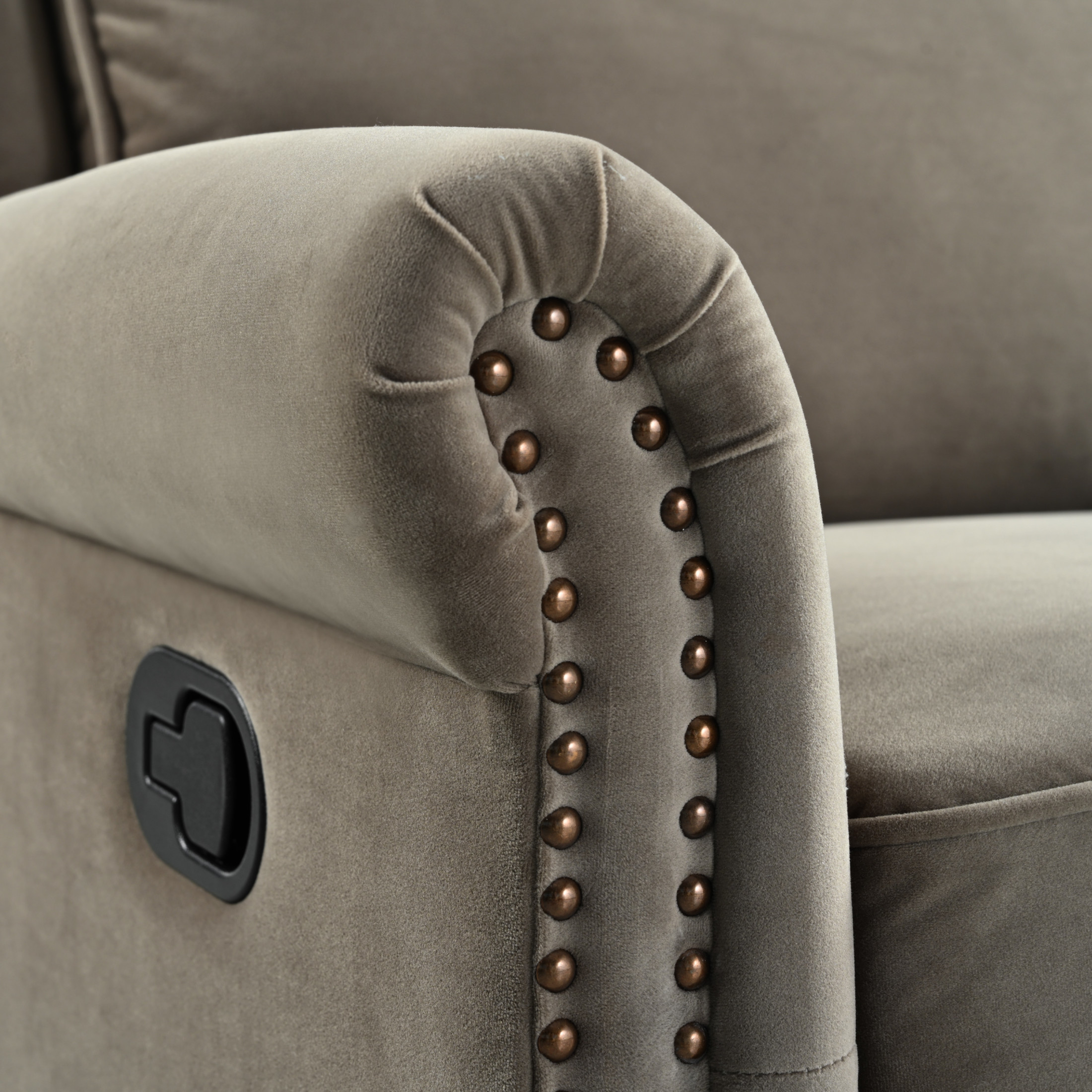 Elegant Velvet 360° Swivel Recliner with Nailhead Accents and Adjustable Design, Light Brown