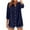 Navy, variant on Yghzkop Cotton Linen Shirt for Women V Neck Button Down Blouse 3/4 Length Sleeve Tops Solid Color Crinkle Textured Top Boho Chic Loose Fit Spring Summer Breathable Natural Style Tunic