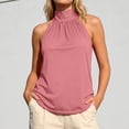 thumbnail image 2 of Likimi Womens Tops Summer High Neck Solid Color Sleeveless Fashion Comfortable Shirt Pink Size Xl, 2 of 6