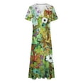 thumbnail image 4 of IROINNID Long Dresses For Women Loose Leisure Graphic Printed Short Sleeve V-neck Dress, 4 of 5