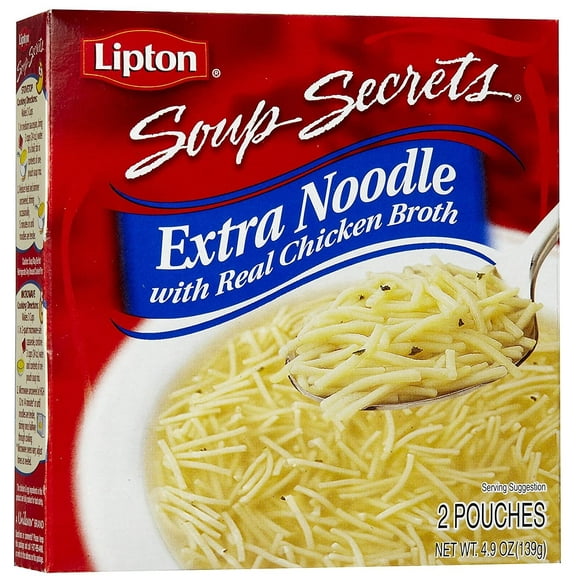 Lipton Soup Secrets Instant Soup Mix For a Warm Bowl of Soup Extra Noodle Soup Made With Real Chicken Broth Flavor 4.9 oz 2 ct, Pack of 2