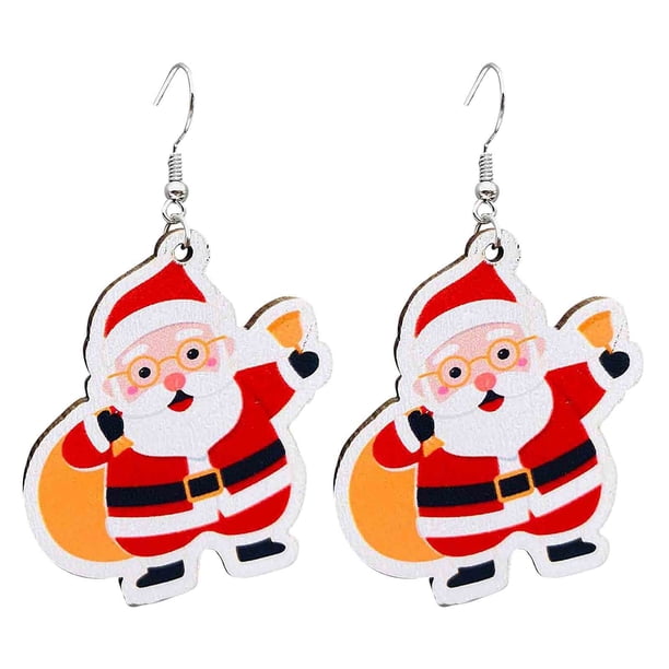 Árbol de Navidad Luces Pendientes de Madera Conjunto con Santa Claus Enano Muñeco de Nieve Colgantes, Aleación Acrílico Ligero Regalo de Fiesta para Mujeres, Niña