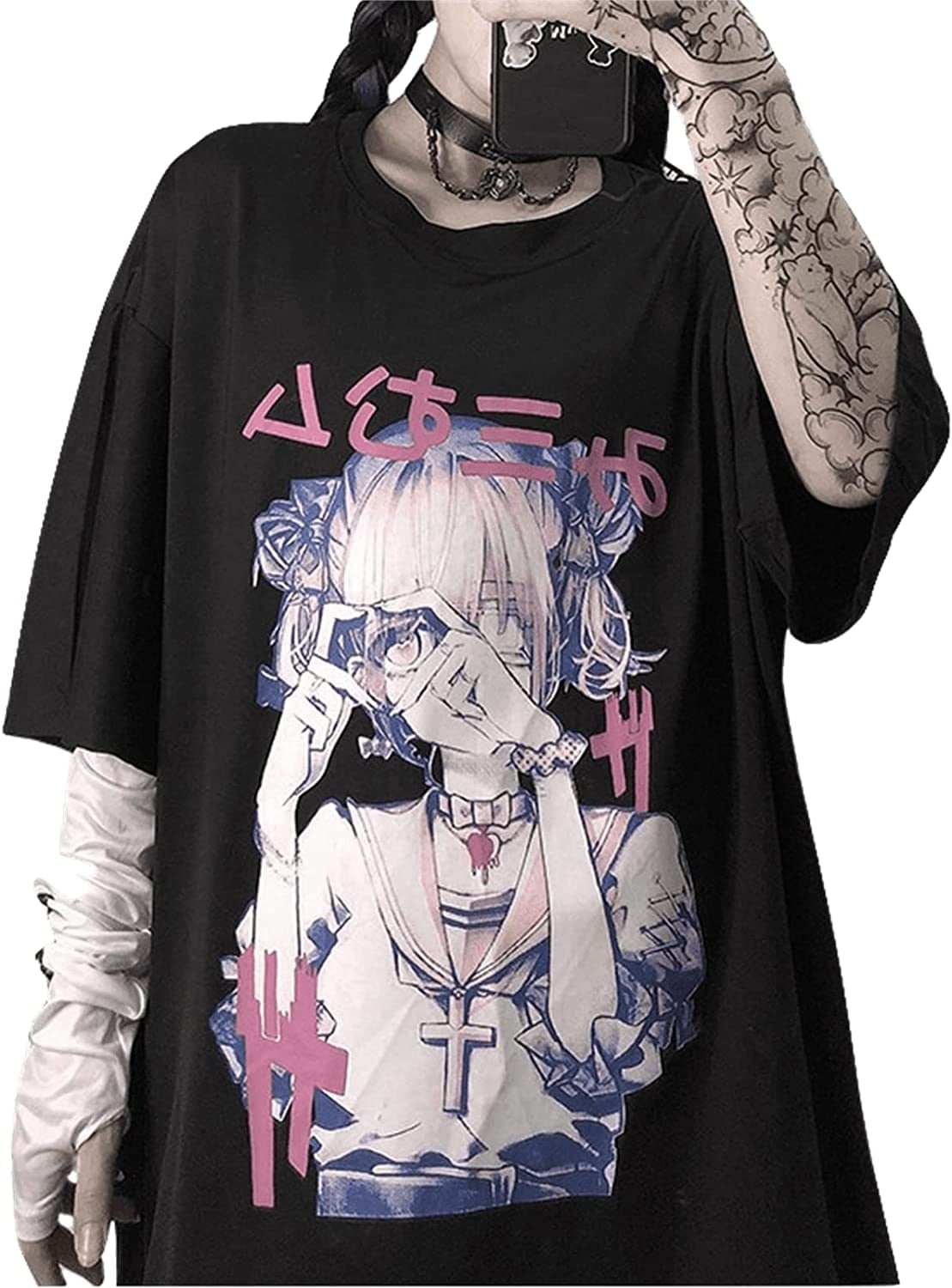 Anime Girl Tee and Sleeves (Black, White)