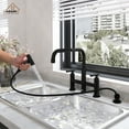 thumbnail image 2 of CASAINC Double Handle Bridge Kitchen Faucet with Pull Out Sprayer, Side Sprayer, Deck Mounted, Matte Black, 2 of 4