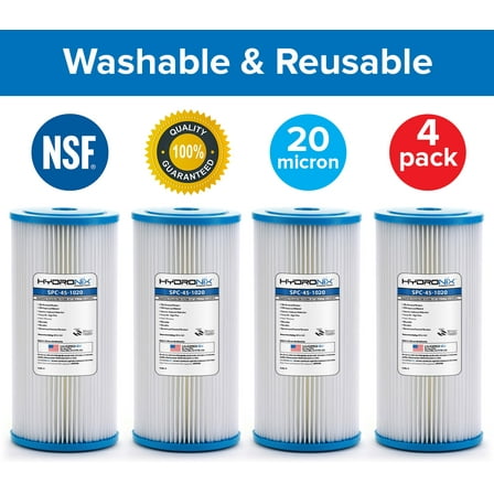 Hydronix SPC-45-1020 Whole House Pleated Sediment Water Filters 4.5" x 10" Reusable - 20 Micron, 4 Pack