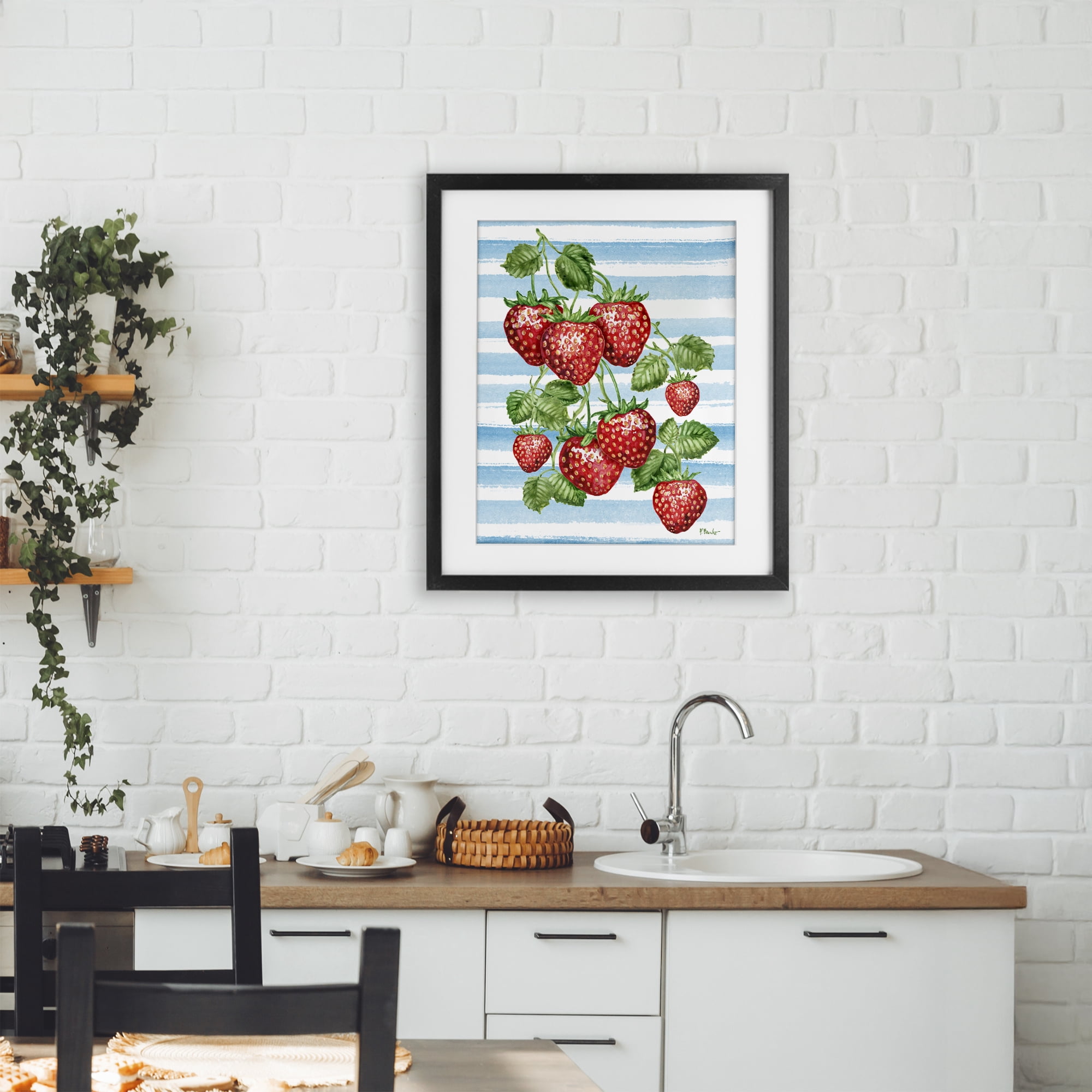Stupell Industries Juicy Strawberry Vine Black Framed Print Under Glass, design by Paul Brent