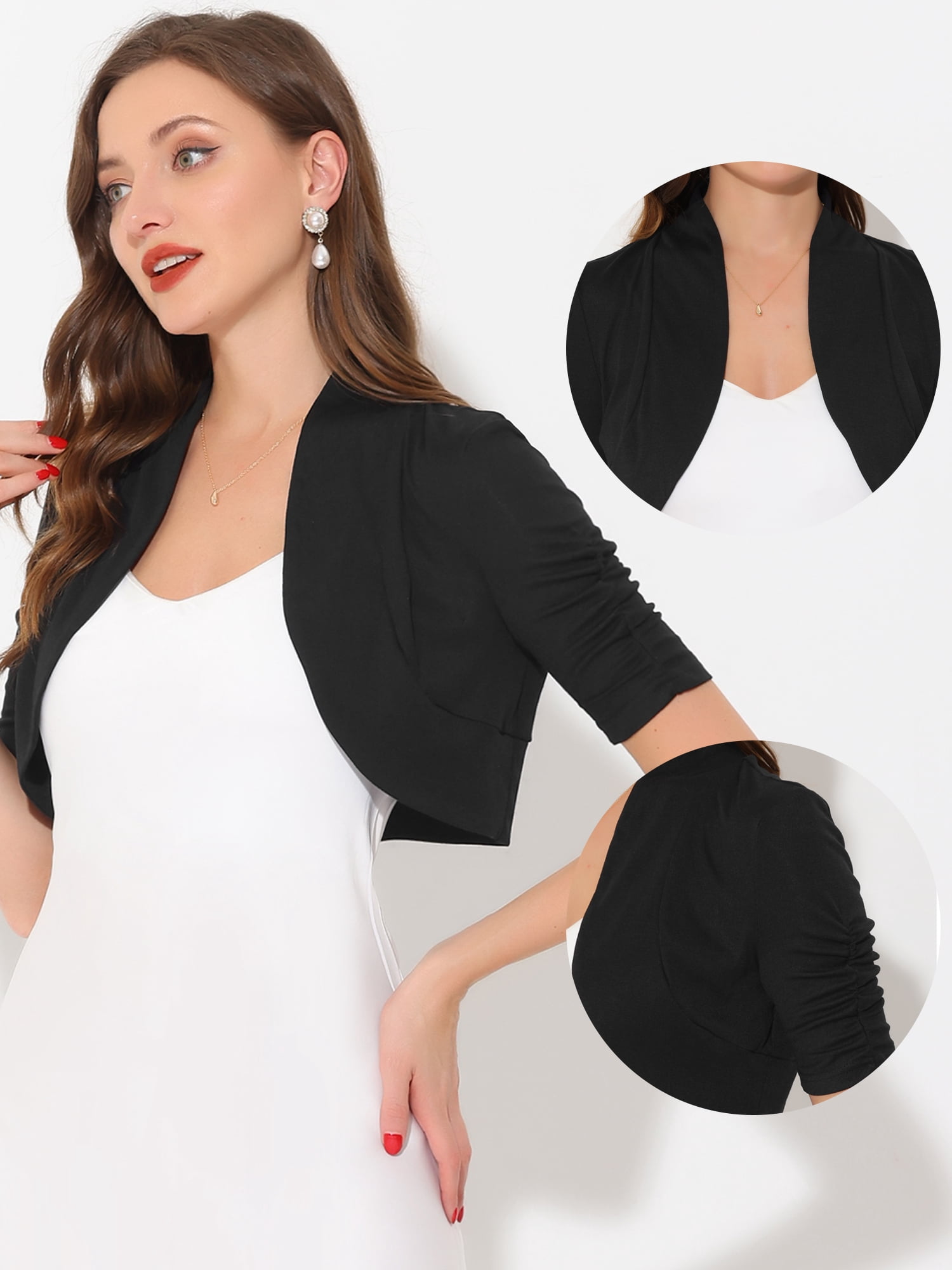 DARING DIVA Women's Ruched Short Sleeve Shrugs Bolero Cropped Cardigan S Black