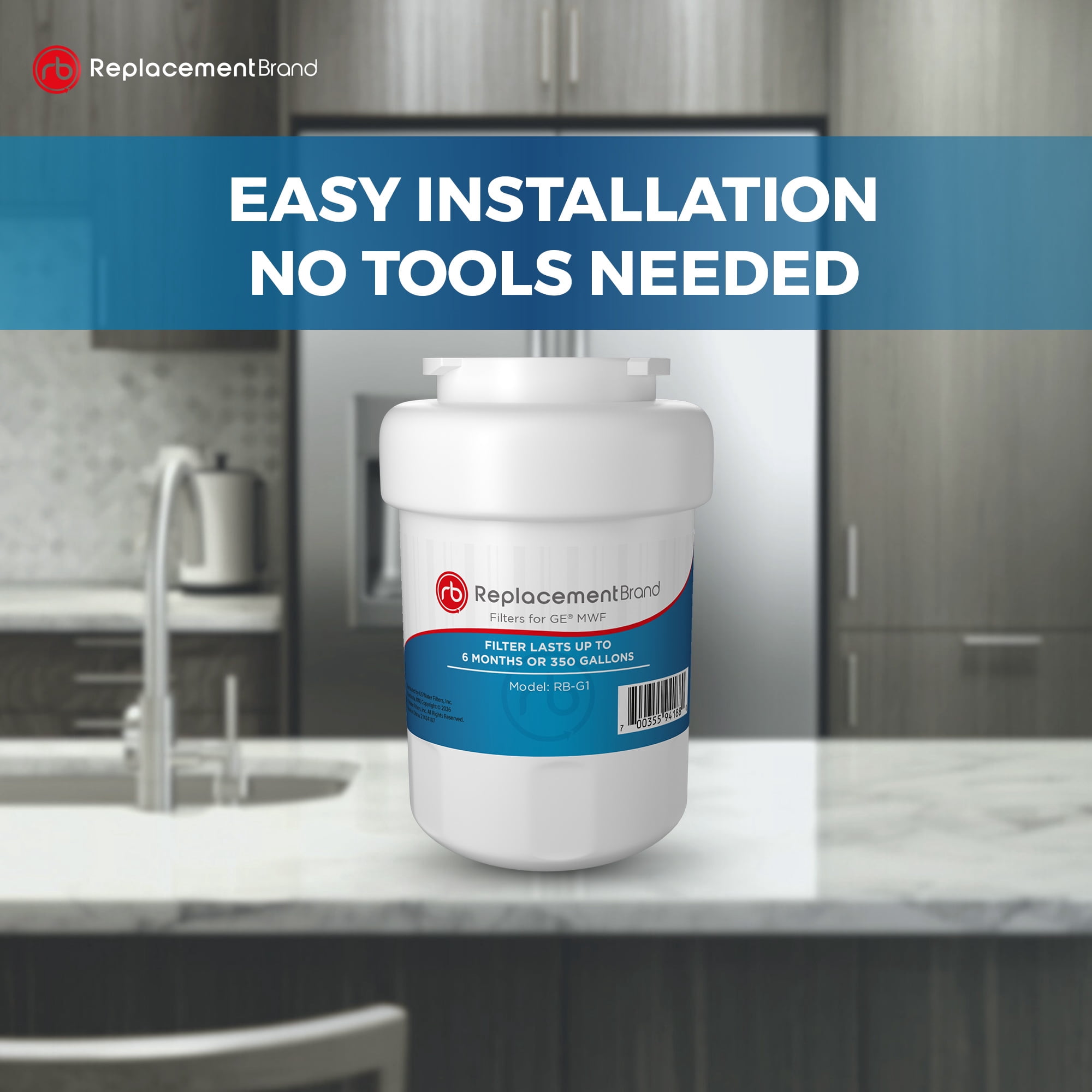 ReplacementBrand MWF Comparable Replacement for GE MWF SmartWater Refrigerator Water Filter 3 Pack