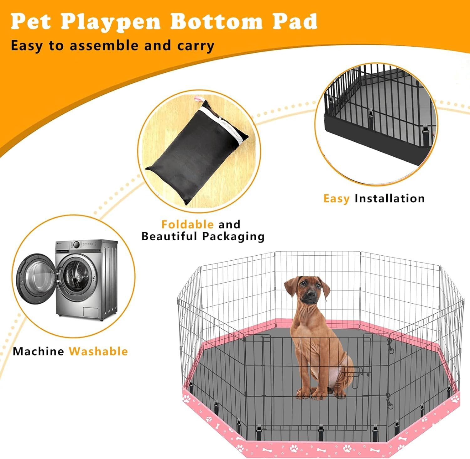 Playpen Bottom Pad Fits for 24 Inch 8 Panels Regular Octagon Metal Exercise Pet Playpen,  Crate Pad Puppy Playpen Pad. (Note: Playpen Not Included) -