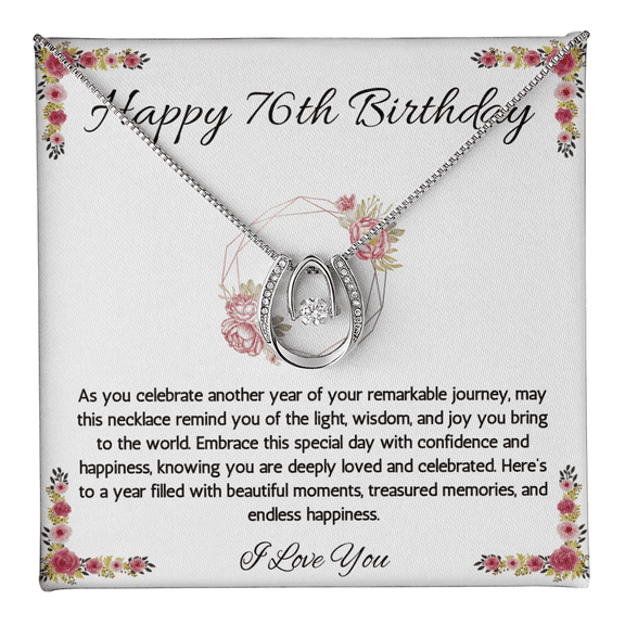 76th Birthday Women Gift Lucky in Love Message Card Necklace for Sister Mom wife Grandma Jewelry From dad Brother friend