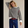 thumbnail image 4 of Sudadera Holgada A Rayas para Mujer, Cuello Redondo, Larga, Sudaderas con Capucha, Moda de Verano 2025, Jersey de Cuello Alto. L, 4 of 6