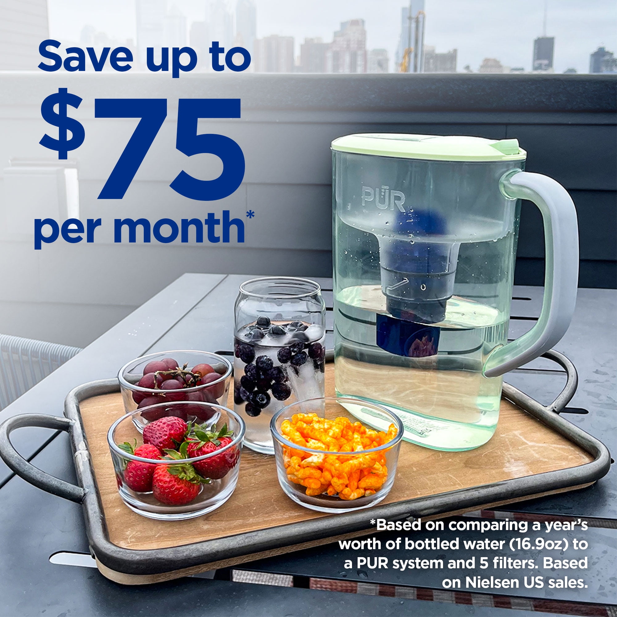 PUR 7 Cup Pitcher Filtration System, Lime, W 9.6" x H 10.1" x L 4.5", PPT700LAV4
