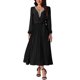 thumbnail image 1 of Vestido midi plisado fluido de manga larga con cuello en V y cinturón para mujer INSPIRE CHIC 2024 en negro, 1 of 6