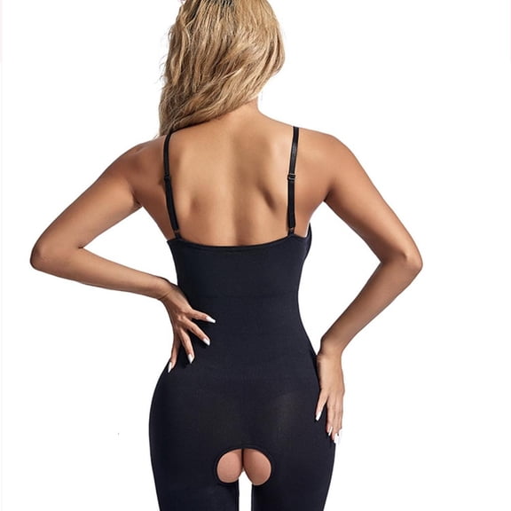 Lerpwige Women Spaghetti Strap Full Body Shaper Jumpsuit Shorts Open Crotch Butt Lifter