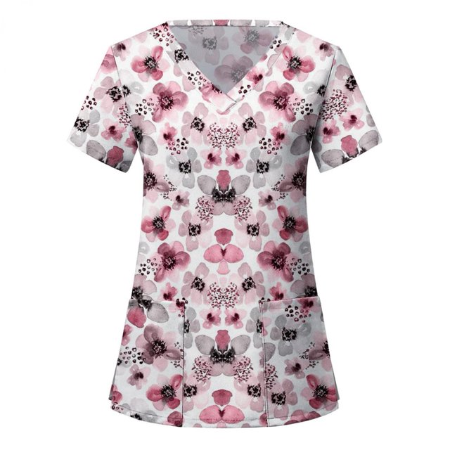 TopLLC Haut de Sarrau Extensible à Imprimé de Dessins Animés pour Femme avec Poches, Col en V, Uniforme Confortable, Tunique