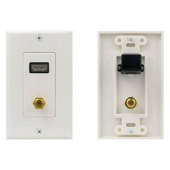 Kentek HDMI Wall Plate Cover with Coax F Type Connector Port Female to Female F/F White