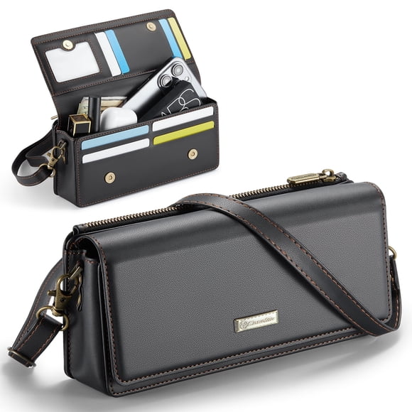 CaseMe Sac Bandoulière Mode Petit pour Femmes, Sac à Main pour Téléphone Cellulaire Sacs à Bandoulière pour Femmes Portefeuille Porte-Monnaie avec Blocage RFID Fentes pour Cartes de Crédit Fermeture Éclair Petit Sac Bandoulière Sangle de Poignet/courroie d'Épaule - Noir