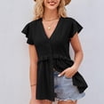 thumbnail image 7 of Clearance T Shirts for Women Hollowed Out Jacquard Tucked Waist Edge Ruffled Sleeve Shirt Top Short Sleeve Summer Tops for Women 2024 Womens Blouses, 7 of 7