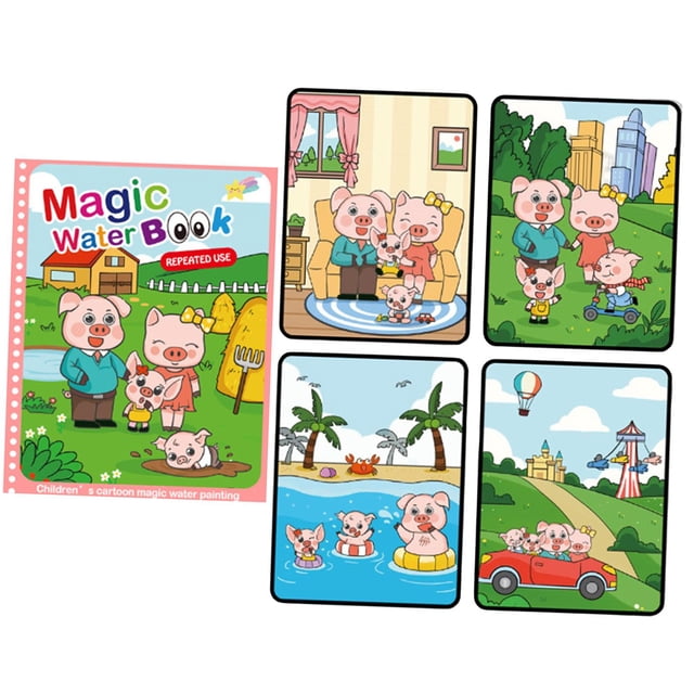 Álbum de pintura al agua reutilizable, juguete artístico, libro para colorear con agua, tablero para dibujar familia cerdito