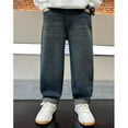 thumbnail image 2 of KAUOD Boys Baggy Jeans Straight Wide Leg Cargo Denim Pants Kids Elastic Waist Retro Streetwear Jeans Trousers with Pockets, 2 of 9