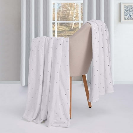 Superior Fleece Plush Fluffy Soft Blanket, Polka Dot White, Throw