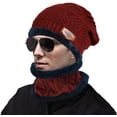 thumbnail image 2 of Sinhoon Mens Womens Winter Beanie Hats Scarf Set Warm Knit Hat Thick Fleece Lined Slouchy Cap Neck Warmer (Red), 2 of 9
