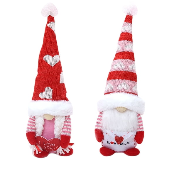 PLPPYFS 2PCS Gnome Plush Doll Decorations Faceless Doll Handmade Valentine Gnome Decor Mr & Mrs Stuffed Gnomes Plush Doll Ornaments Party Home Desktop Decor for Mother's Day Valentine's Day