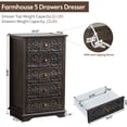 thumbnail image 2 of Wirrytor 5-Drawer Farmhouse Dresser With Floral Embossing, Dark Gray Tall Chest Of Drawers, Anti-Tipping Design, Vintage Storage Organizer For Bedroom Hallway Living Room, 2 of 16