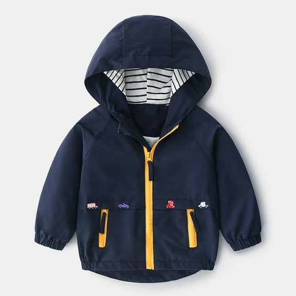 Eltusu Boys Jackets, Lightweight Hooded Waterproof Windproof Spring Fall Outerwear Navy Size 7-8 T