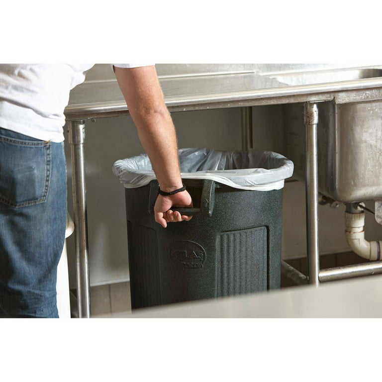 Toter 32 Gallon Dark Gray Granite Rotational Molded Round Trash Can with  Black Lid