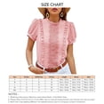 thumbnail image 6 of Women Short Sleeve Top Pleated Ruffle Front Frill Trim Neck Pure Color Stylish Women Shirt Top for Daily Party Dating Pink XL, 6 of 6