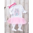 thumbnail image 3 of Bagilaanoe Newborn Baby Girl Easter Rompers Dress Rabbit Print Long Sleeve Footed Bodysuit Tutu Skirt + Headband 3M 6M 12M 24M Infant One Piece Jumpsuit, 3 of 9