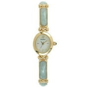 Ladies Goldtone and Genuine Jade Bracelet Watch, Mother of Pearl Dial