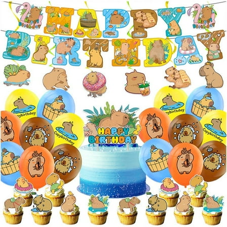 Hzzsbu Capybara Theme Party Supplies - Banner, Balloons, Cake & Cupcake Toppers for Party Decorations