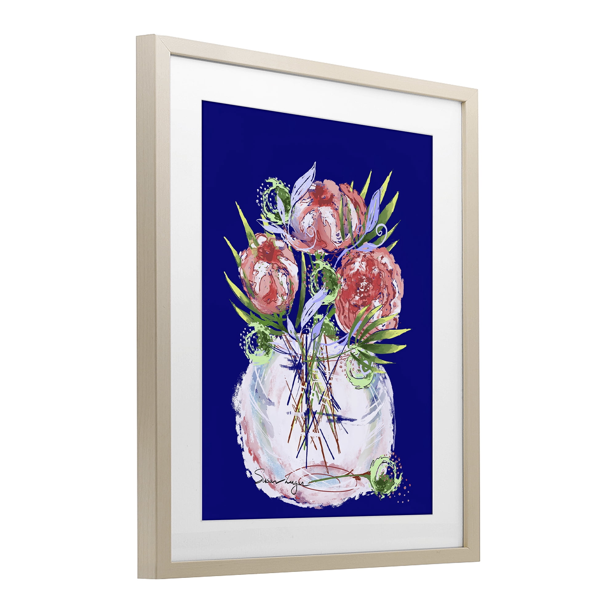 Stupell Industries Florals In Milk Glass Birch Framed Print Under Glass, design by Susan Lugar