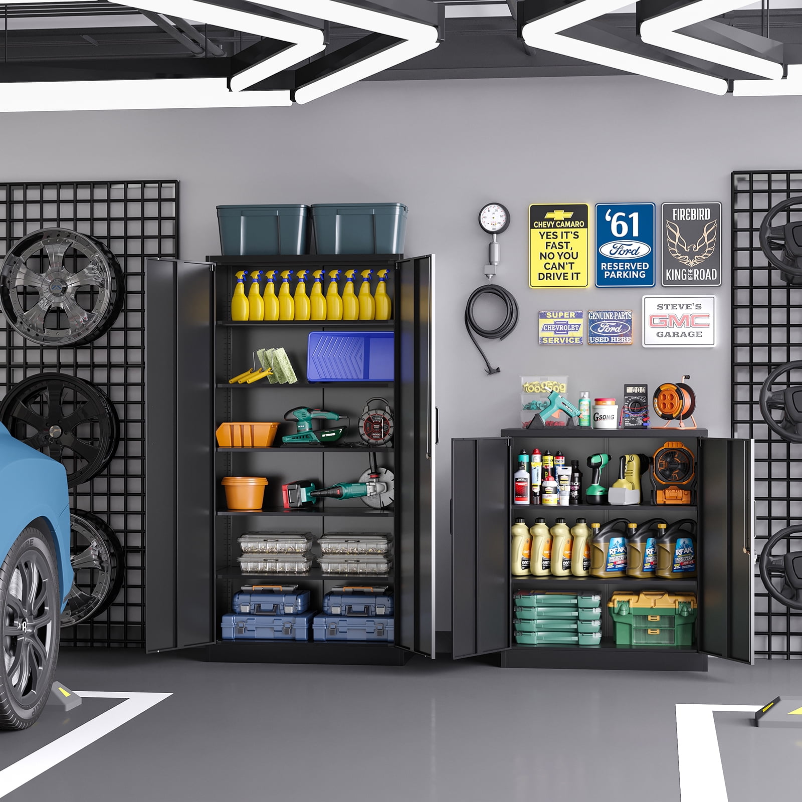 Fesbos Metal Storage Cabinets with 2 Lockable Door, 36" Locker Adjustable Shelves Organizer Steel Cabinet for Home, Office, Warehouse, Garage, Industrial