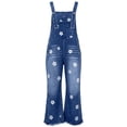 thumbnail image 6 of Ruohan Women's Floral Denim Overalls Adjustable Straps Wide Leg Fringe Hem Jumpsuit, 6 of 6