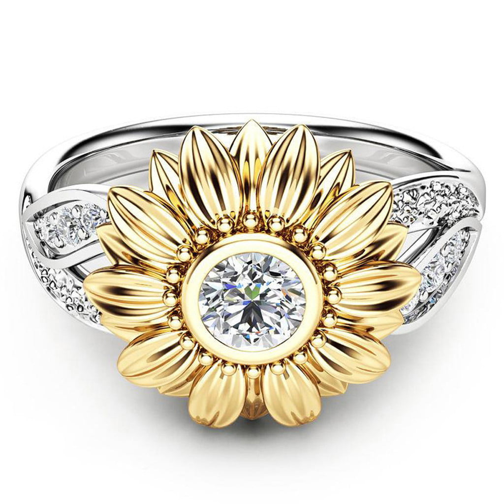 Ladie .925 Silver Lab Diamond Sunflower Engagement Bridal Ring Rose Gold Finish 