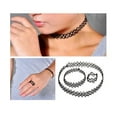 thumbnail image 1 of ZHAOCHENG Conjunto de gargantilla elástica de moda con anillo, pulsera y collar en negro, 1 of 5