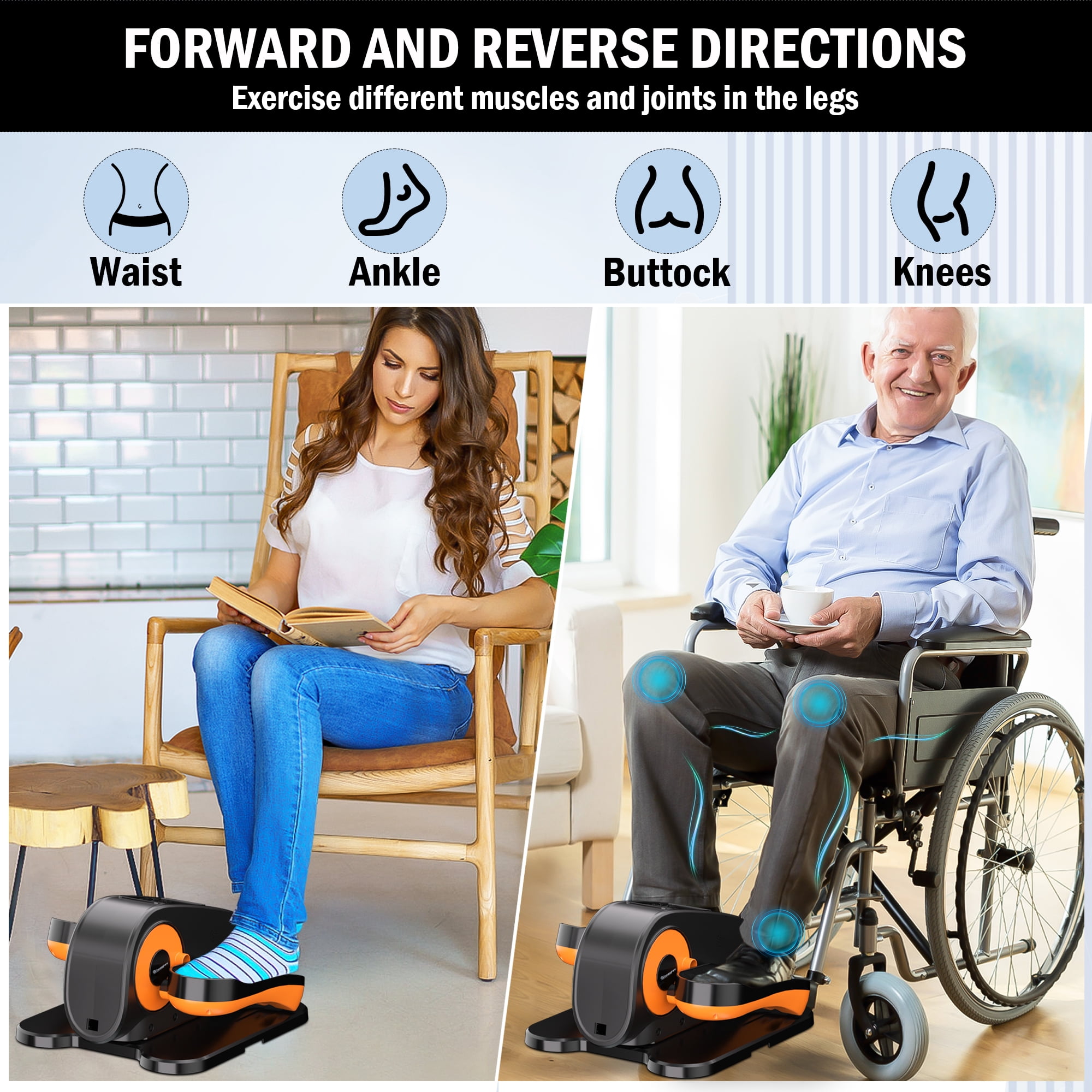 Under Desk Elliptical Machine Electric Ellipse Leg Exerciser for Seniors with 12 Adjustable Quiet Portable Elliptical Machine, Seated Pedal Exerciser with Remote Control