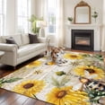thumbnail image 3 of Area Rug 60×96in, Rustic Vintage Sunflower Bee Leaves Floor Carpet Living Room Rug, Watercolor Floral on Wood Barn Non-Slip Welcome Mat Indoor Rugs for Bedroom Dining Room, 3 of 9