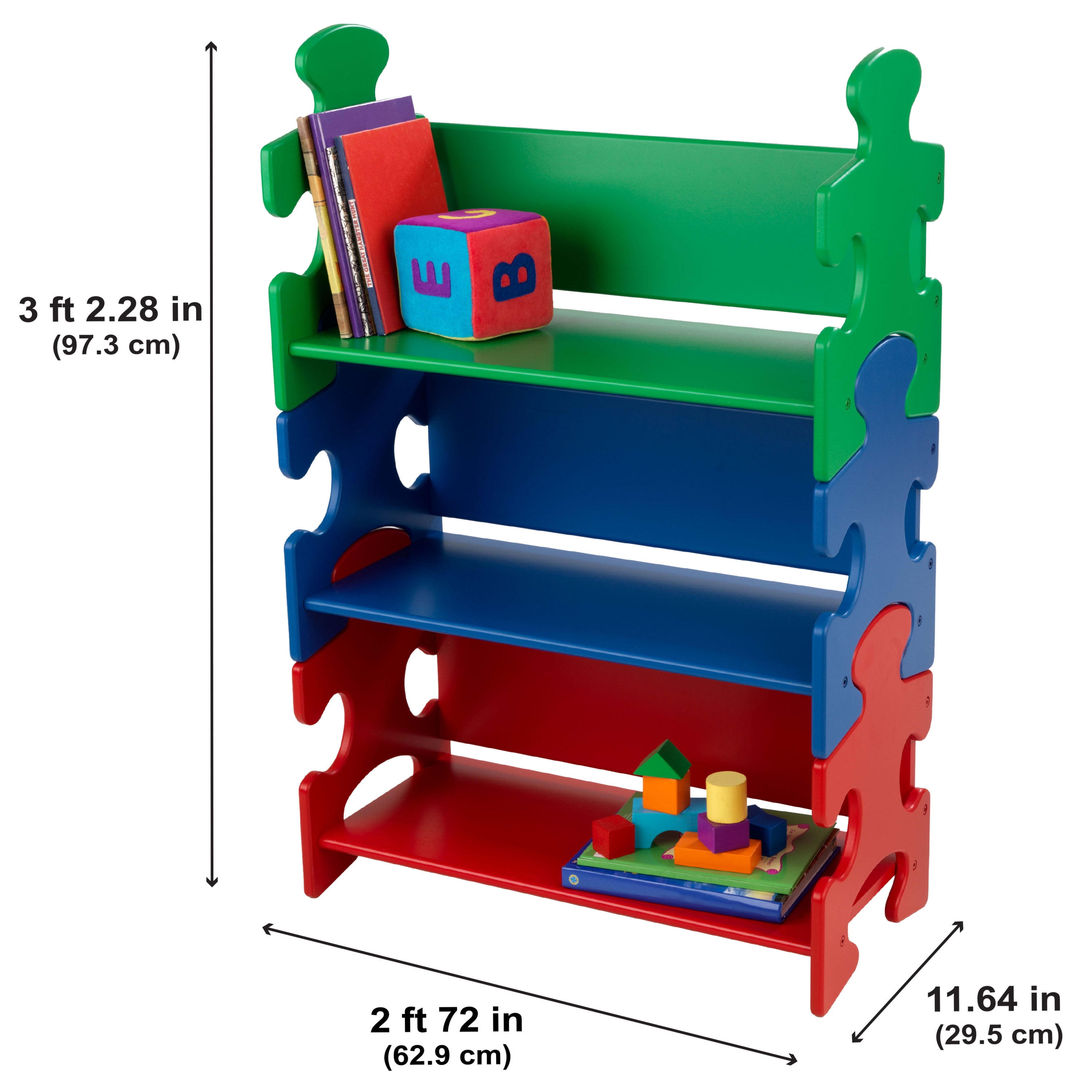 KidKraft 木製パズルピース本棚 3つの棚付き プライマリー KidKraft Wooden Puzzle Bookcase with Three Shelves, Primary Colors