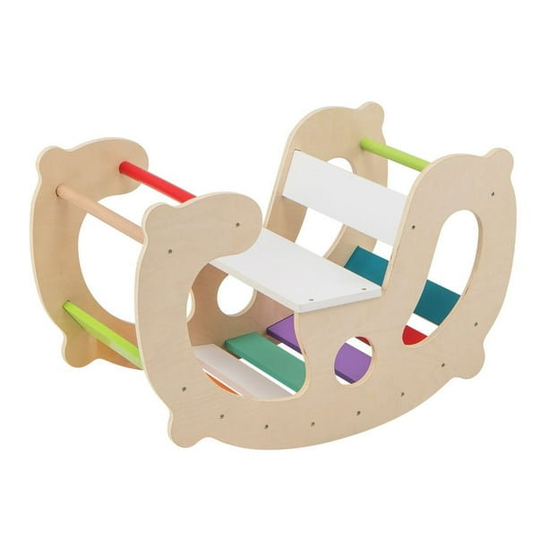 Costway Arco Balancín 2 en 1 para Niños Juguete de Escalada Montessori con Caballo Balancín Respaldo y Asiento para Niños en Adelante Multicolor